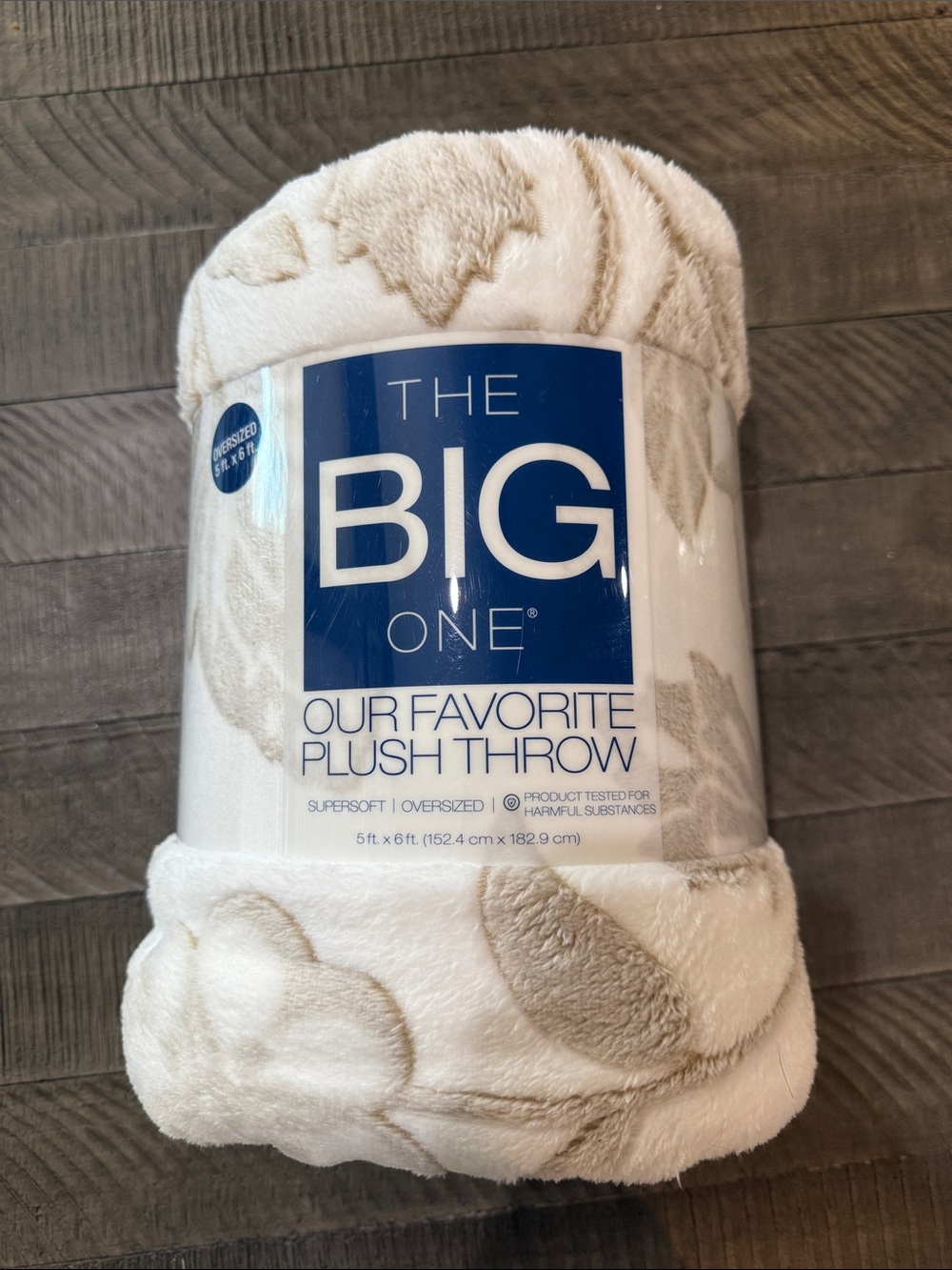 The Big One Plush Throw - Cream and Taupe Floral Pattern